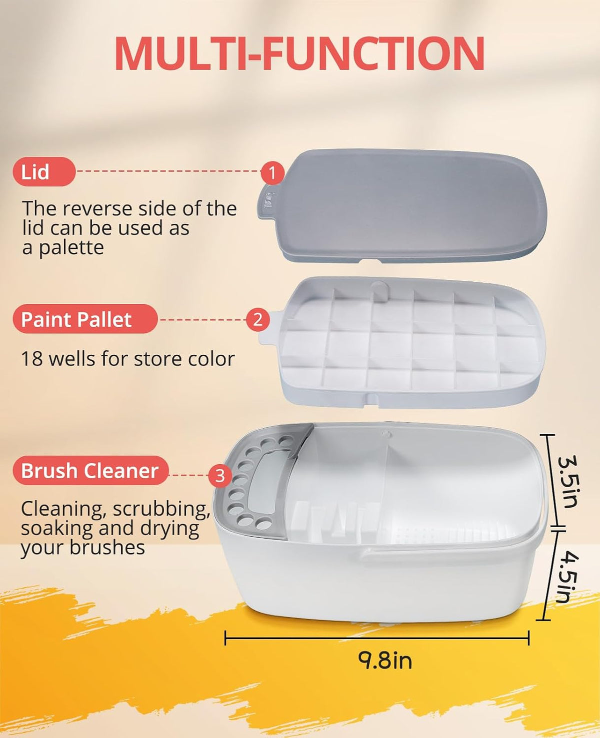 GAMENOTE Paint Brush Cleaner, Paint Brush Holder and Palette, White