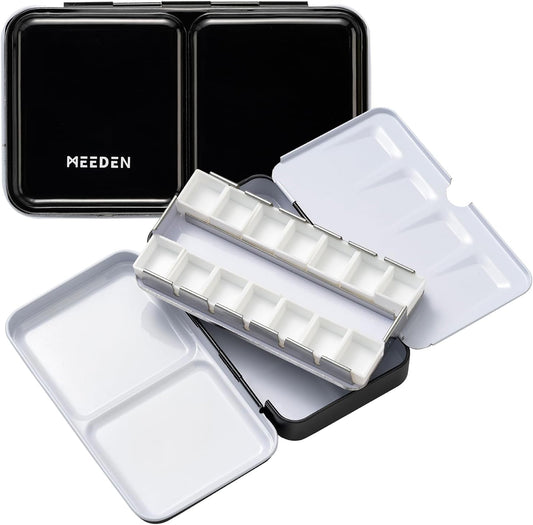 MEEDEN Empty Watercolor Paint Palette: Travel Water Color Palette Tin with 12 Half Pans - Portable Metal Palette Tin Box (Black)