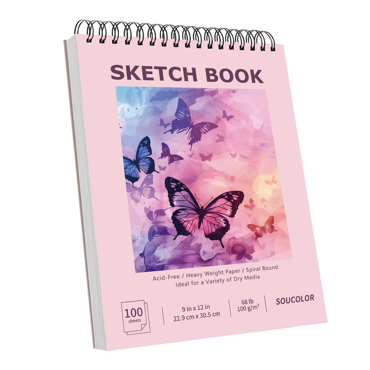 Soucolor Cute Sketch Book 9" x 12" Drawing Paper,Pink Teen Girls Sketchbook