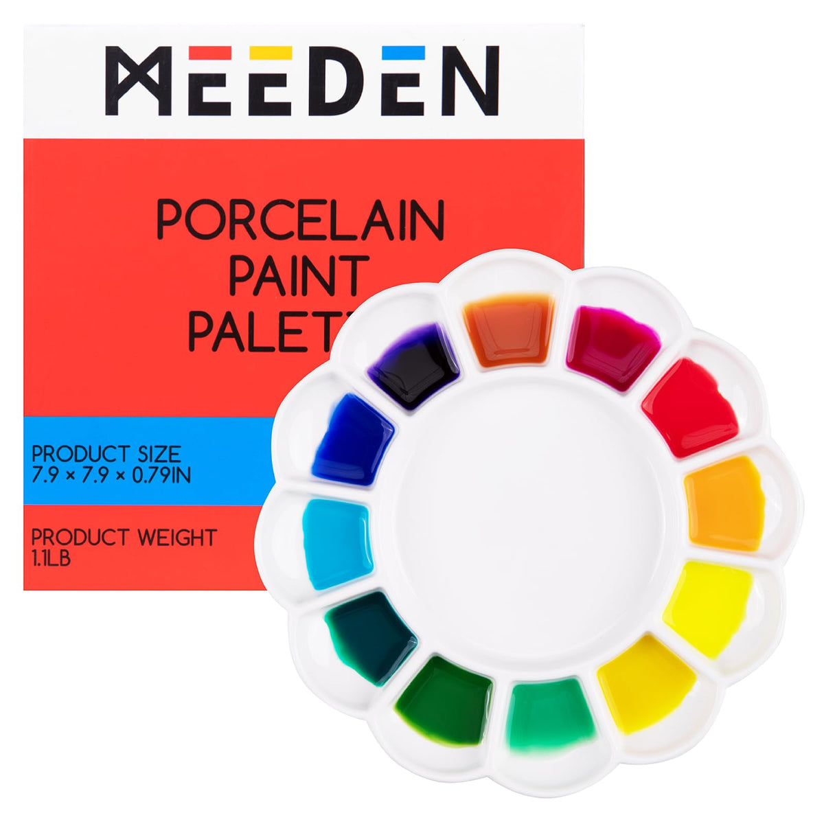 MEEDEN Ceramic Watercolor Paint Palette:12-Well Artist Mixing Tray 7.9x7.9