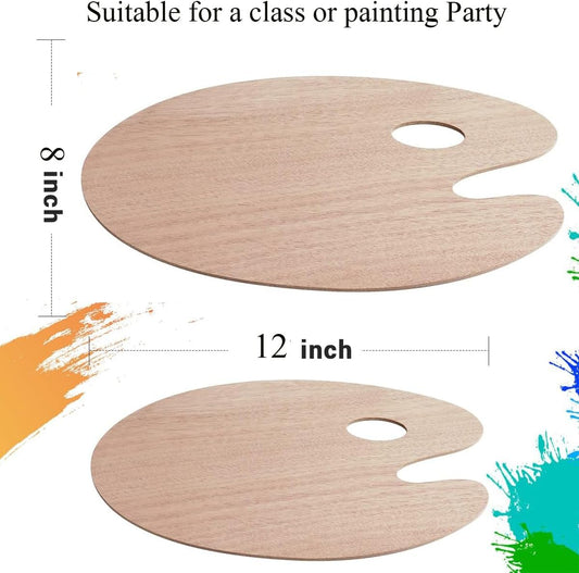 12 Pack 11.8 x 7.9 Inch Wood Oval Painting Palette Acrylic Paint Palette with Thumb Hole Clear Paint Pallet, Easy Clean Non-Stick Artist Pallet for Oil Watercolor Craft DIY Art Painting Palette
