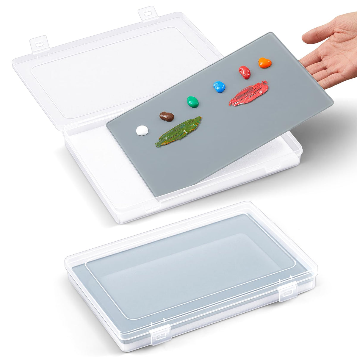 Nuanchu 1 Set Glass Oil Paint Palette, Airtight, 10.2 x 6.8 Inches, Grey