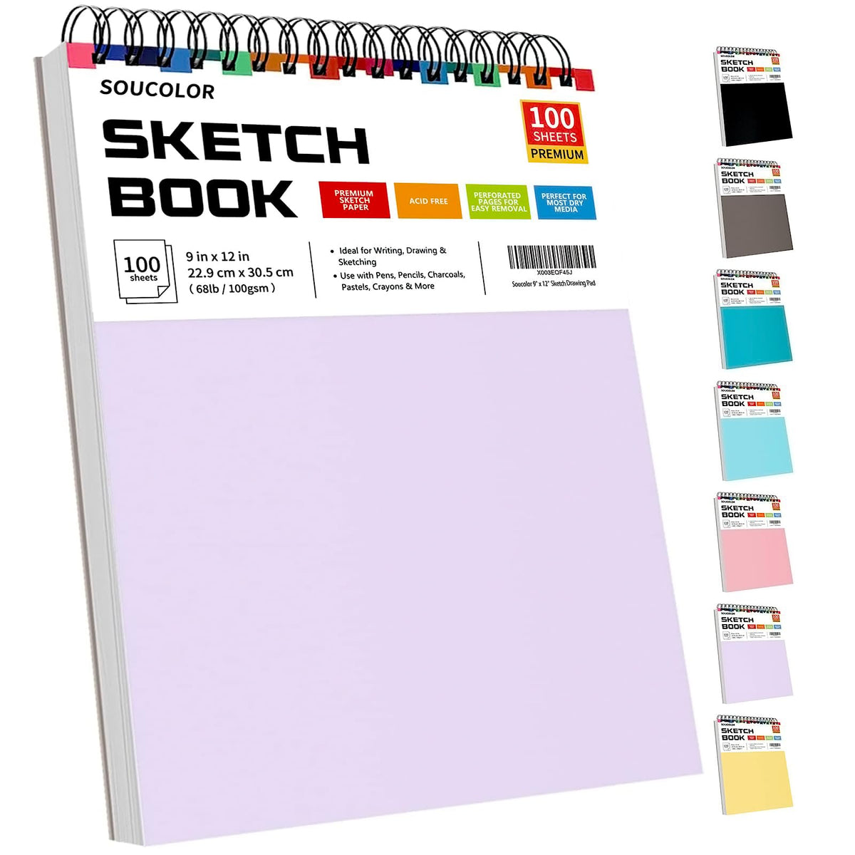 Soucolor Cute Sketch Book 9" x 12" Drawing Paper,Pink Teen Girls Sketchbook