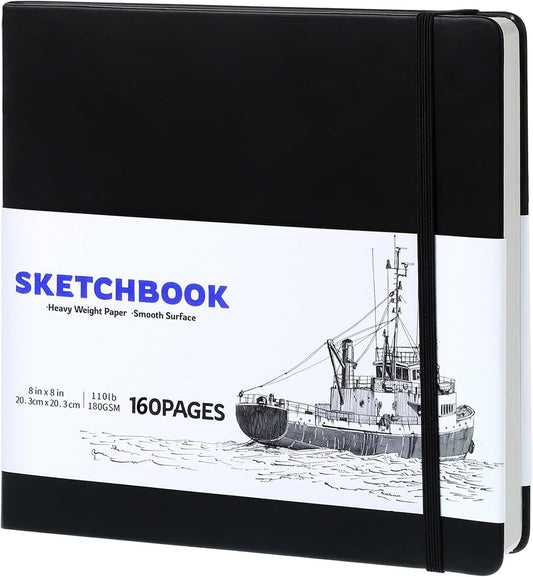 80 Sheets Hardcover Square Sketchbook 8×8In, 180gsm Heavyweight Drawing Pad