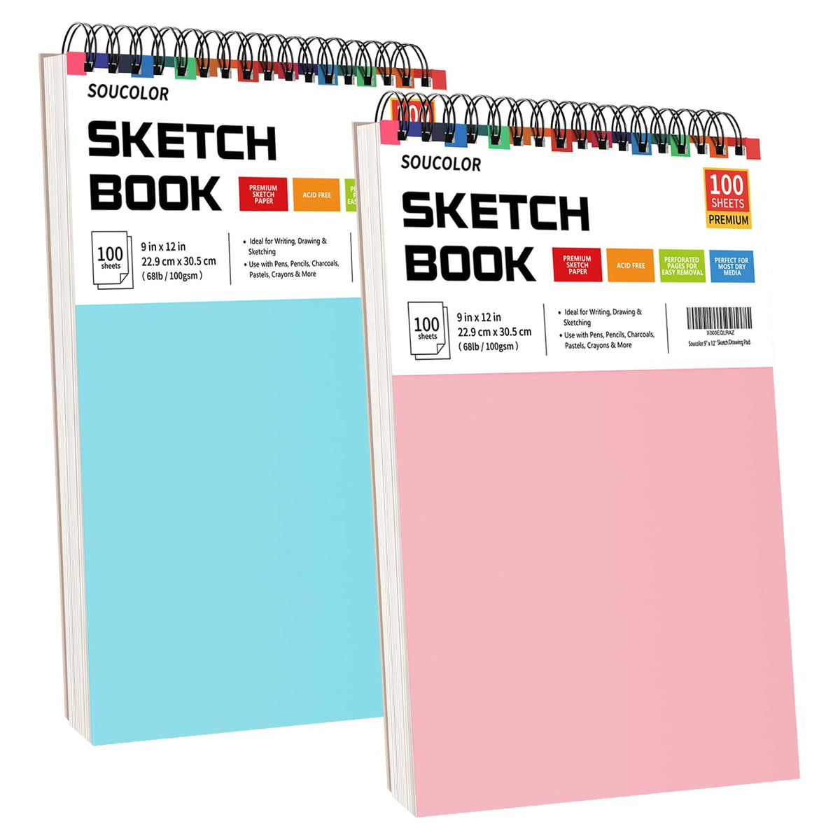 Soucolor Cute Sketch Book 9" x 12" Drawing Paper,Pink Teen Girls Sketchbook