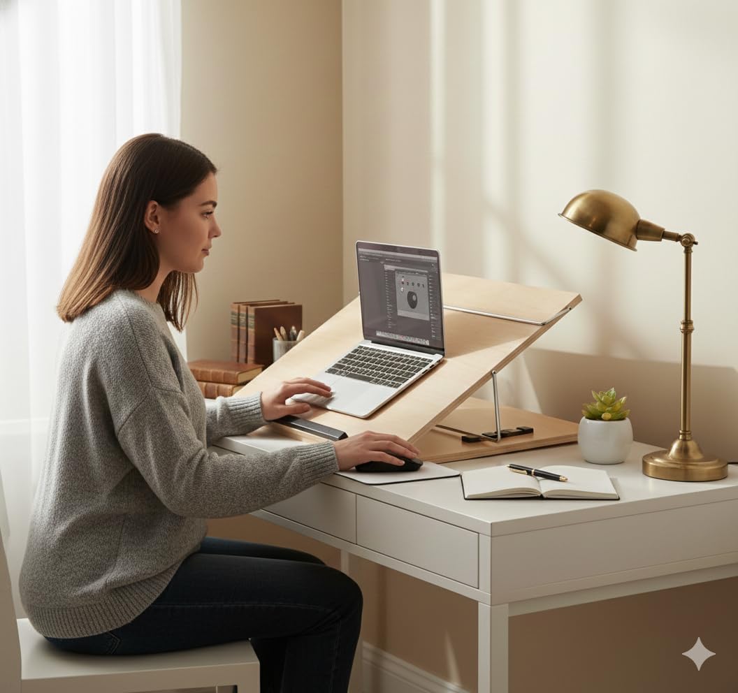 Writing Table top Small Size 12 * 16 inch 10 mm Thick Adjustable Wooden Drawing Board, Light Beech Color