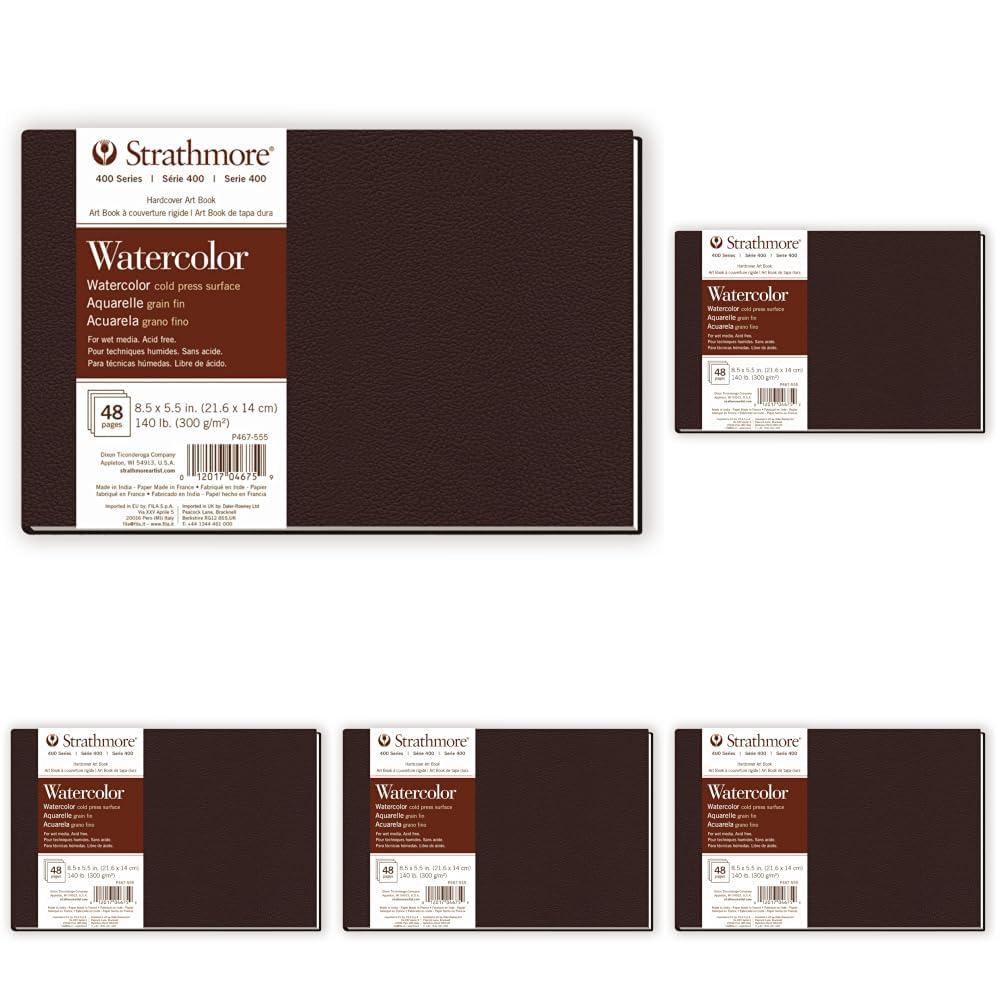 Strathmore 400 Series Watercolor Paper Art Book, Matte Brown Cover, Natural White, Hardbound, 24 Sheets, 8.5x5.5 inch