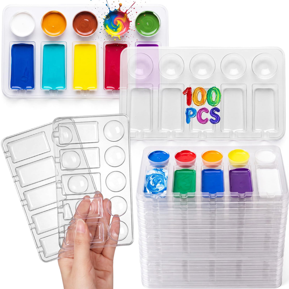 100 Pcs Large Clear Paint Tray Palette, Plum Blossom 13 Square