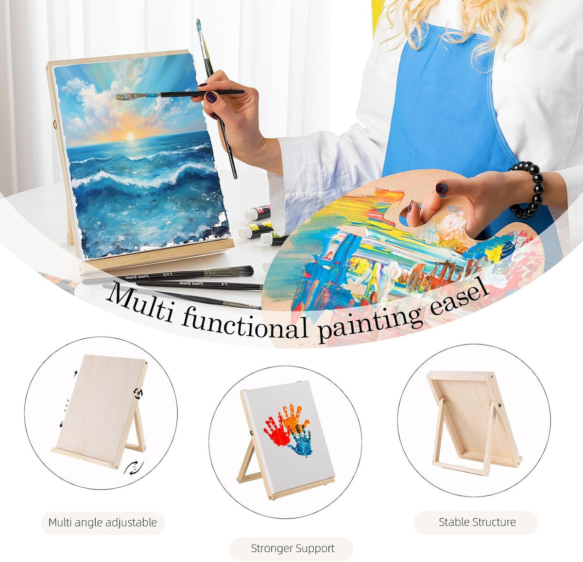 6 Pack Canvas with Tabletop Easel, Art Canvas Kit for Beginners
