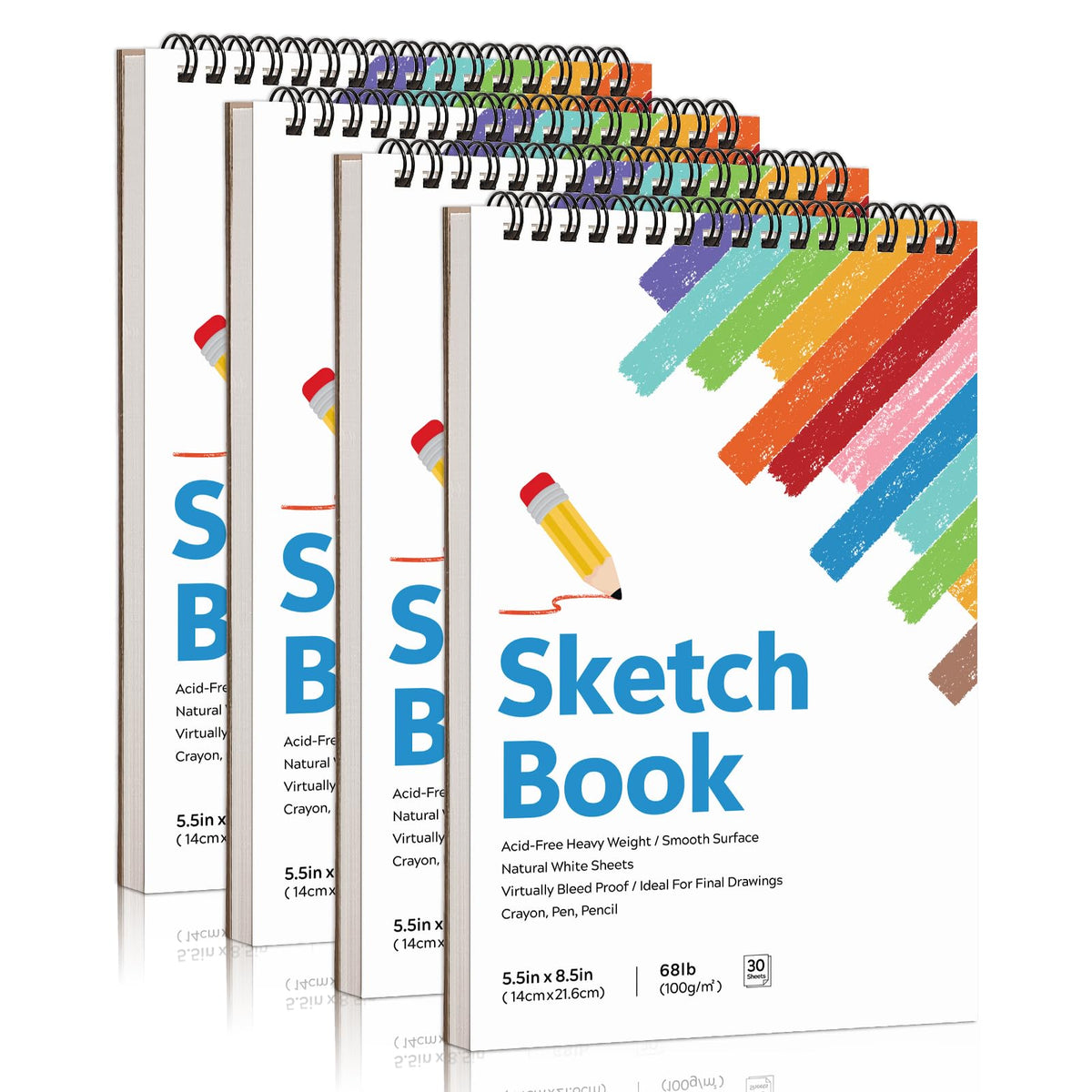 4 Pack Sketch Book 9 × 12in, Spiral Bound, 100gsm Acid-Free Sketch Pads