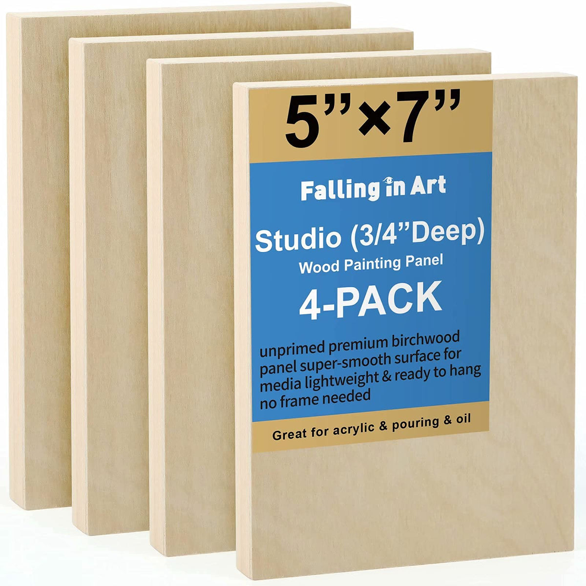 Falling in Art 4 Pack 9x12’’ Unfinished Birch Wood Panels Kit for Painting