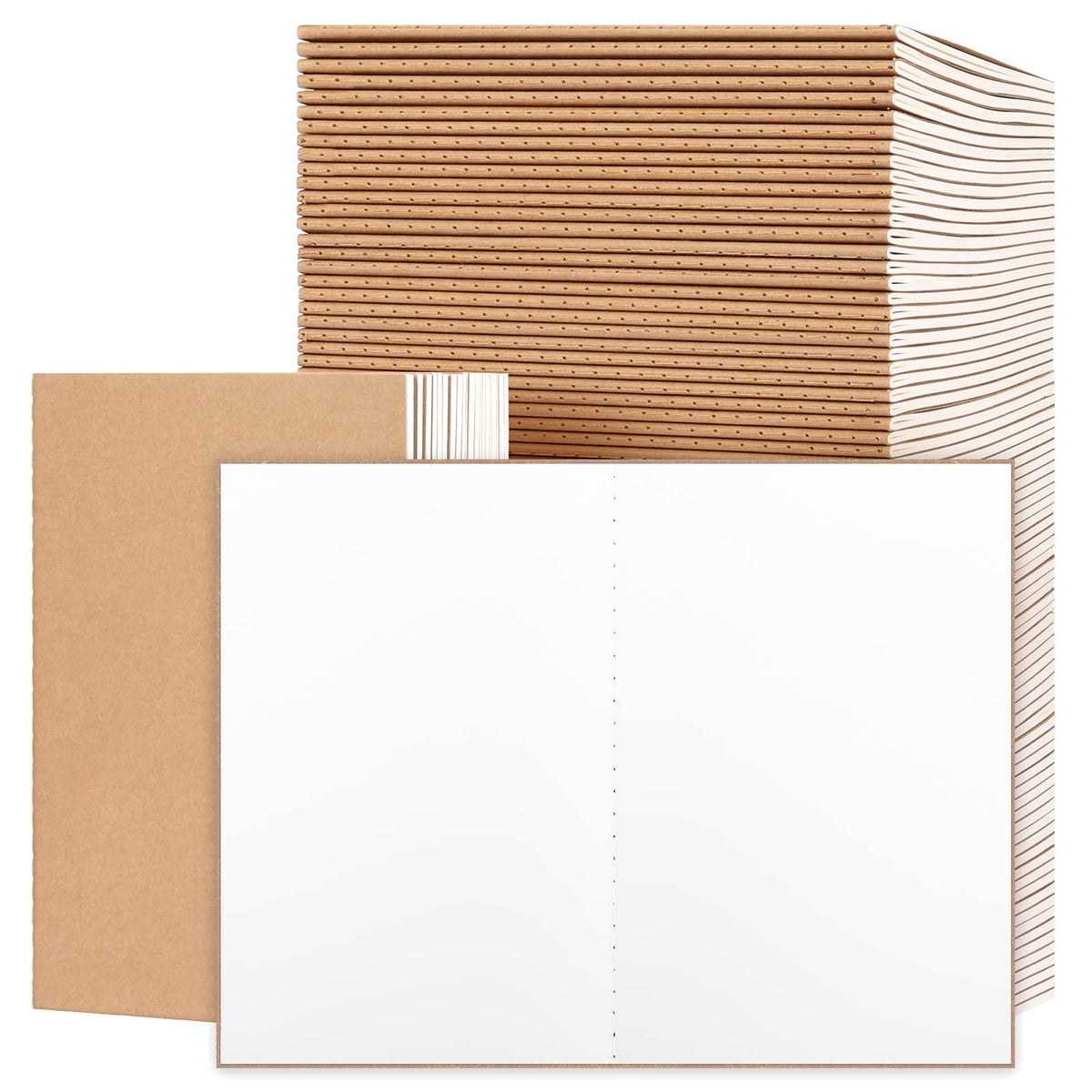 EOOUT 100pcs A5 Blank Kraft Notebooks, Journals in Bulk, Sketchbooks Bulk for Kids, 60 Pages, 80GSM, 8.3 X 5.5 Inch, Travel Journal Set, Travelers, Students and Office