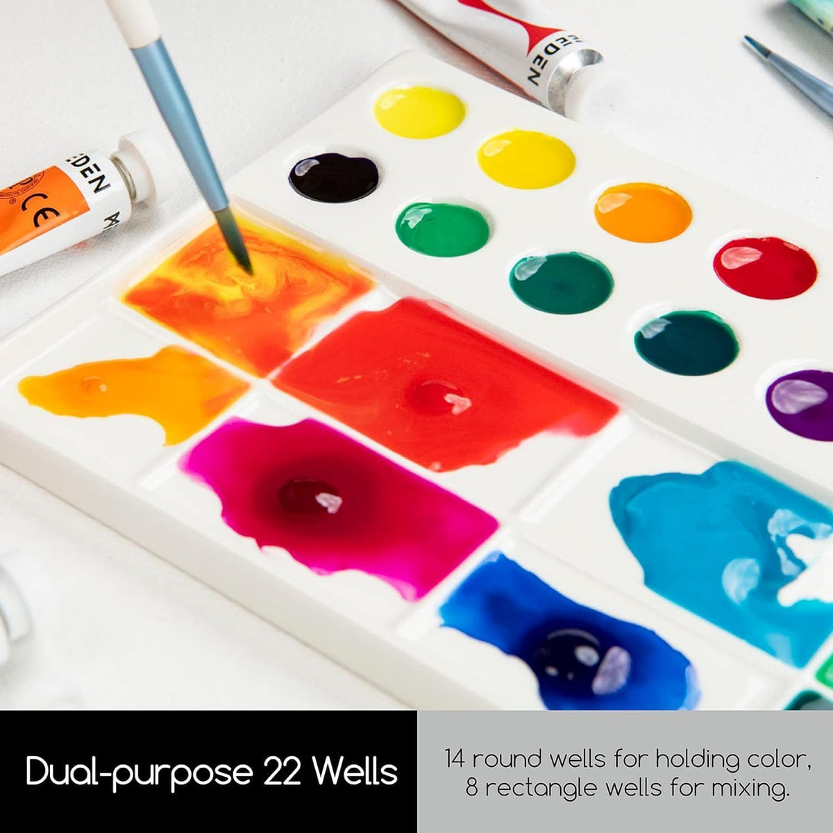 MEEDEN 22-Well Ceramic Watercolor Palette: Porcelain Artist Paint Palette