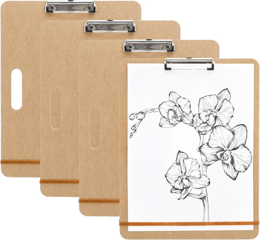Frcctre 4 Pack 13x17 Inch Sketch Drawing Boards, Portable Wooden Clipboards with Handle and Low-Profile Metal Clip for Sketching, Drawing, Painting, Class Studio Art Supplies