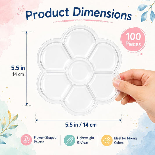 100 Pcs Paint Tray Palettes Bulk 5.5 in Flower Petal Plastic Paint Palettes