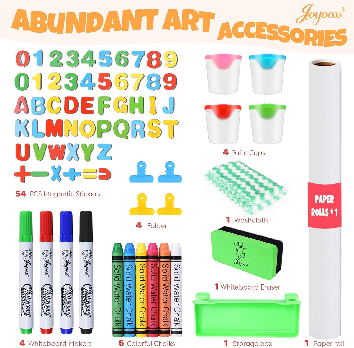 JOYOOSS Kids Wooden Easel with Paper Roll - Adjustable Magnetic Double Sided Drawing Board Whiteboard & Chalkboard Dry Easel Board,Children Art Easel for 3~12 Years Kids Boys Girls Painting Drawing