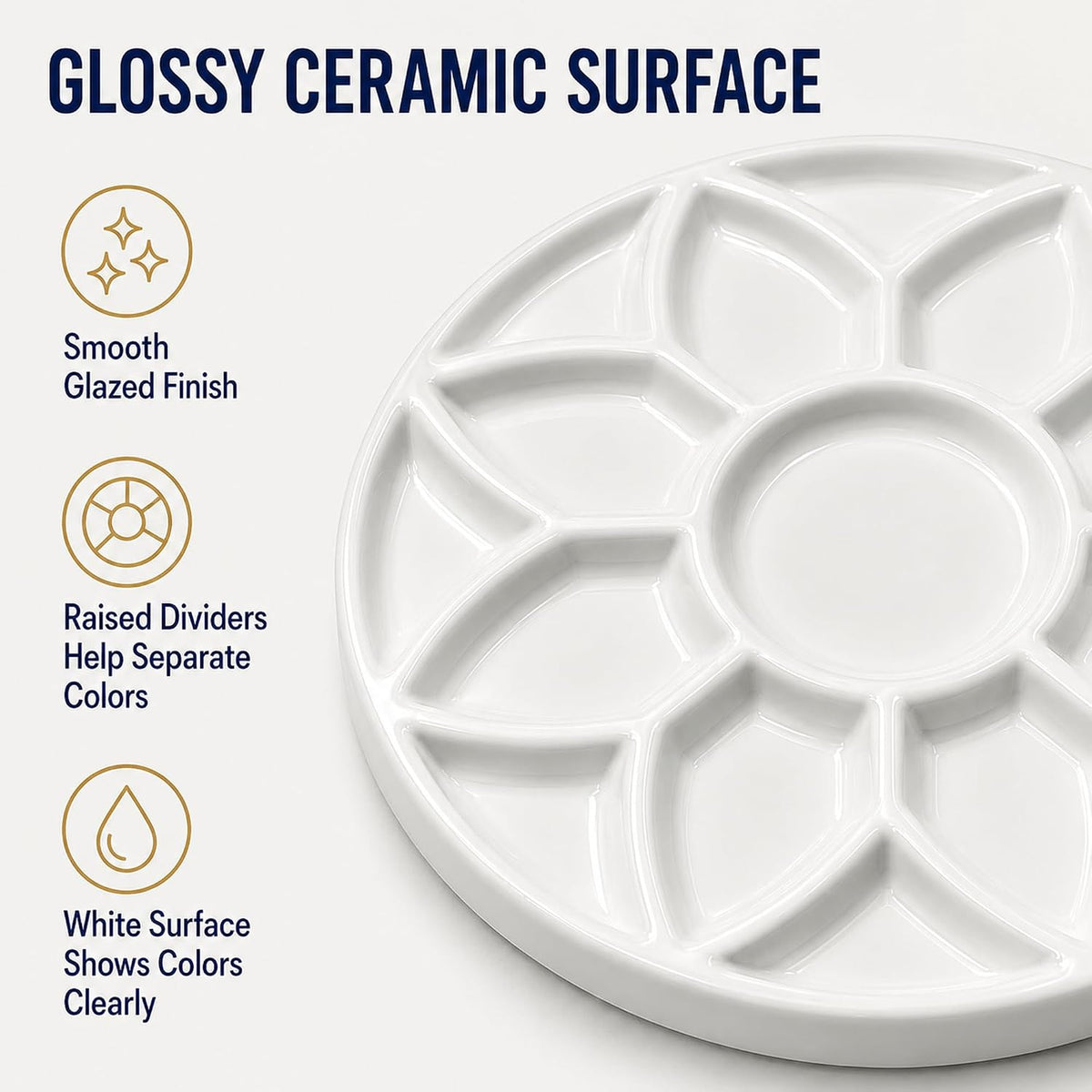 7 Inch Ceramic Watercolor Palette, Round White Flower Paint Tray