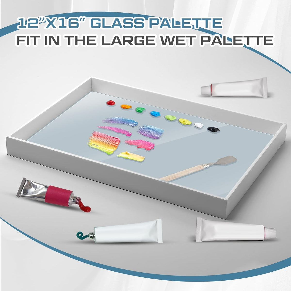 Nuanchu 1 Pcs Tempered Glass Palette for Oil Painting, 12 X 16 Inches Grey