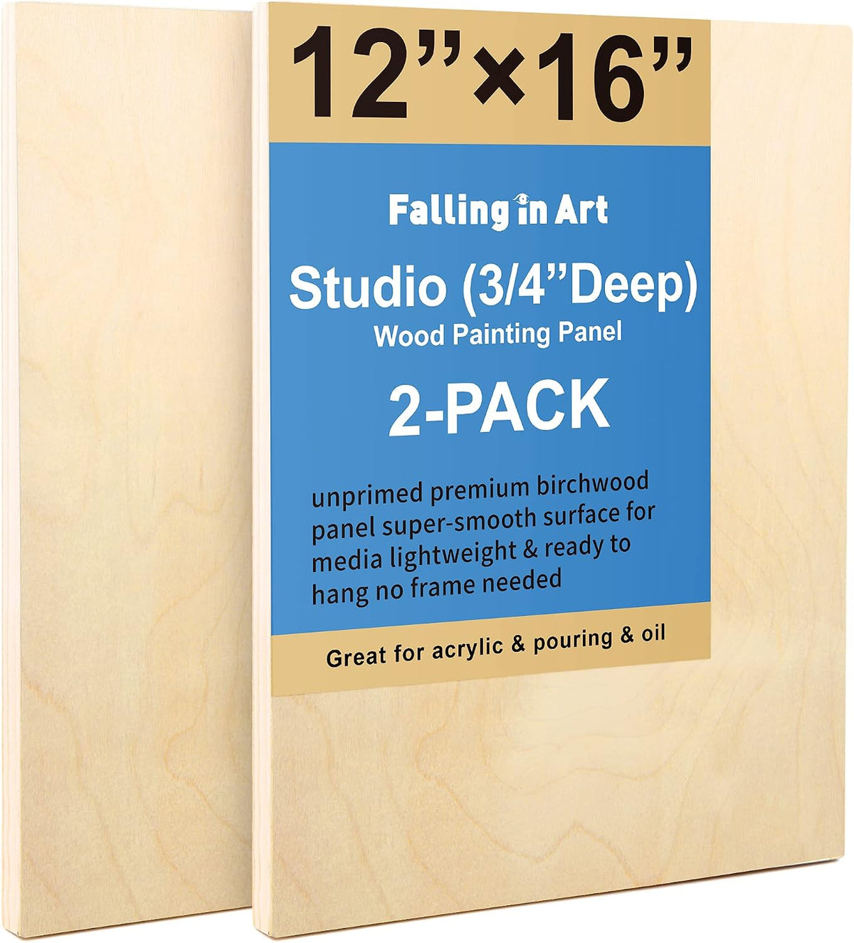 Falling in Art 2 Pack 12x16 Unfinished Birch Wood Panels Kit for Painting