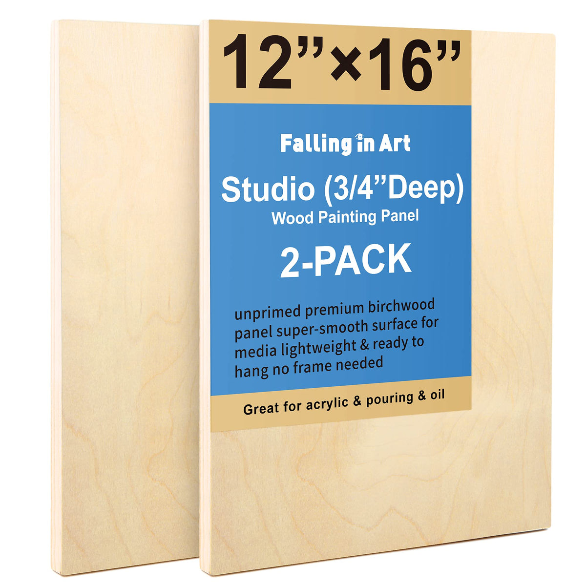 Falling in Art 2 Pack 12x16 Unfinished Birch Wood Panels Kit for Painting