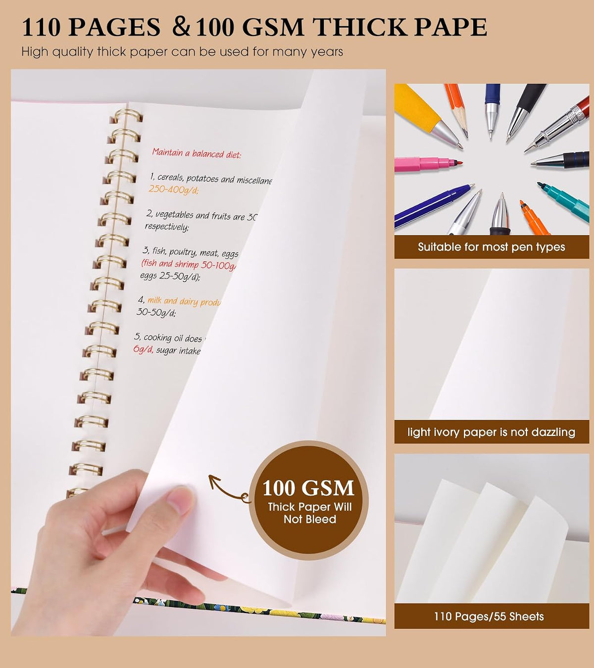 Blank Spiral Notebook Journal 8.5” x 11”, A4 Large Sketch Book for Women Men, 100 GSM Blank Paper Drawing Notebook, Hardcover Spiral Bound Sketchbook for Sketching Work School, Wildflower Mountainside