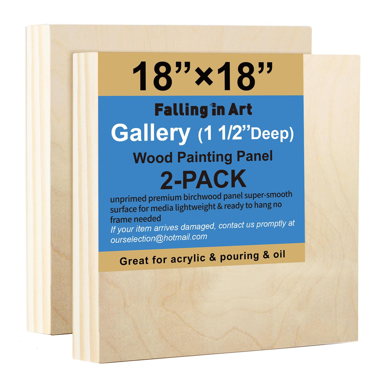 Falling in Art 2 Pack 12x12'' Unfinished Gallery Birch Wood Canvas Panels