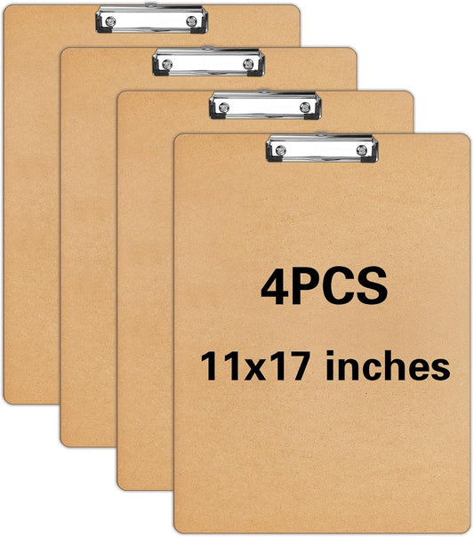 4 PCS Extra Large 11x17 Clipboard Clipboard, Wood Cleats with Low Profile Clips for Drawing, Sketching, and Art Boards, Horizontal Wood Lapping, Landscape Layout (3Mm Thickness)