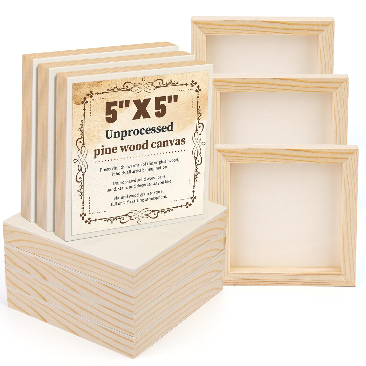 Wood Canvas Boards, 10 Pack 6 x 6 Inch Unfinished Painting Panels