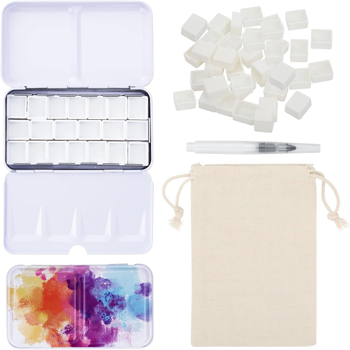 PEVART Empty Watercolor Paint Palette, Metal Box Mixing Palette Case with 50 Water Color Half Pans and Fold-Out Palette Tin Paint Tray Travel Watercolor Set,Acrylic, Gouache, Oil Painting