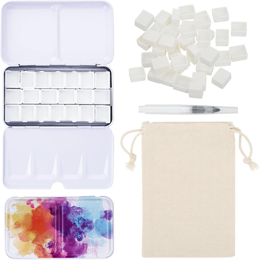 PEVART Empty Watercolor Paint Palette, Metal Box Mixing Palette Case with 50 Water Color Half Pans and Fold-Out Palette Tin Paint Tray Travel Watercolor Set,Acrylic, Gouache, Oil Painting
