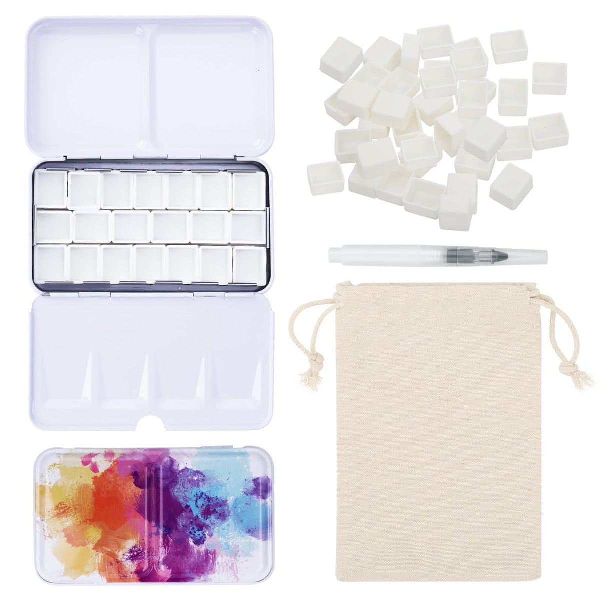 PEVART Empty Watercolor Paint Palette, Metal Box Mixing Palette Case with 50 Water Color Half Pans and Fold-Out Palette Tin Paint Tray Travel Watercolor Set,Acrylic, Gouache, Oil Painting