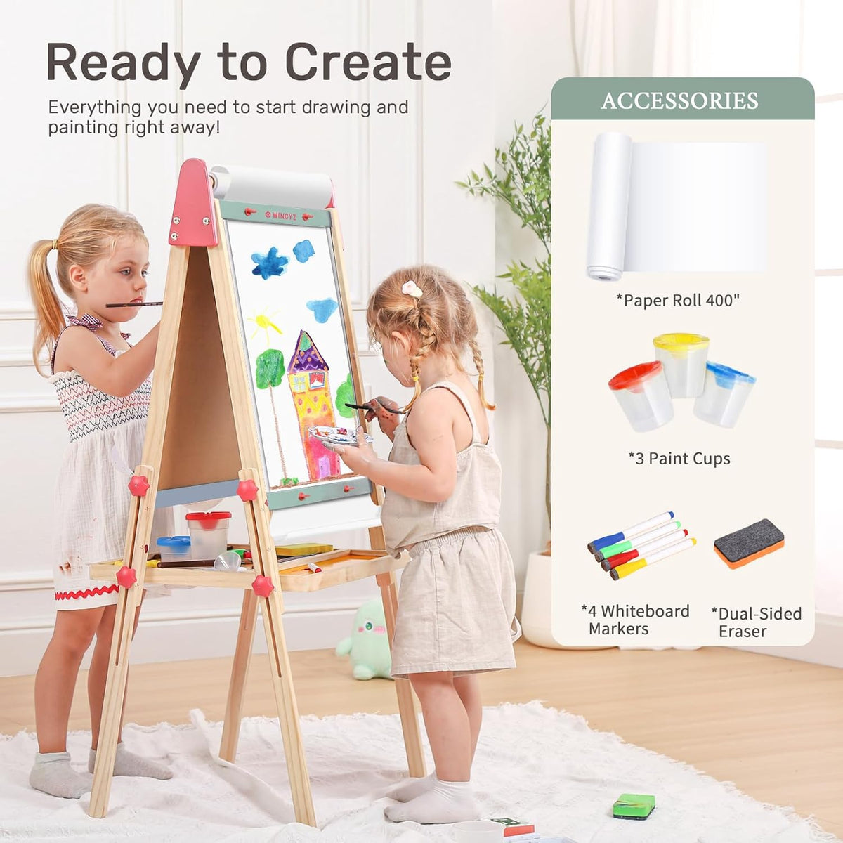 WINGYZ 3-in-1 Art Easel for Kids - Pine Wood Easel for Ages 3-12