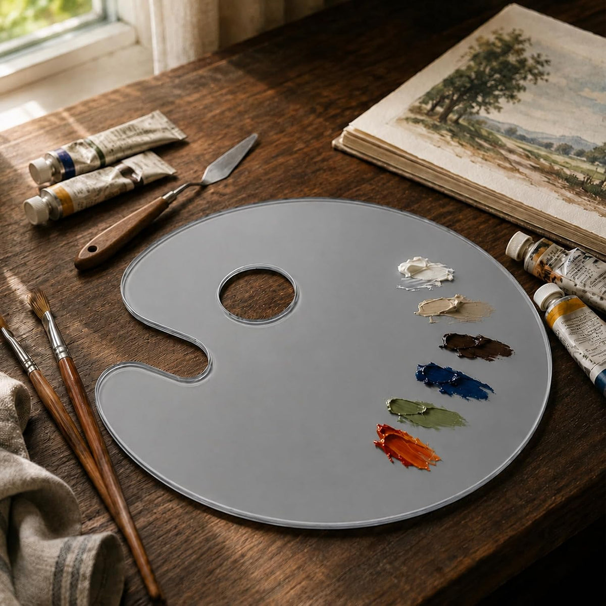 10x14 Inch Handy Oval Natural Grey Tempered Glass Palette