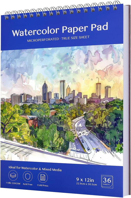 Beznh Watercolor Paper Pad 9x12 Watercolor Sketchbook 110lb/230G 36 Sheets