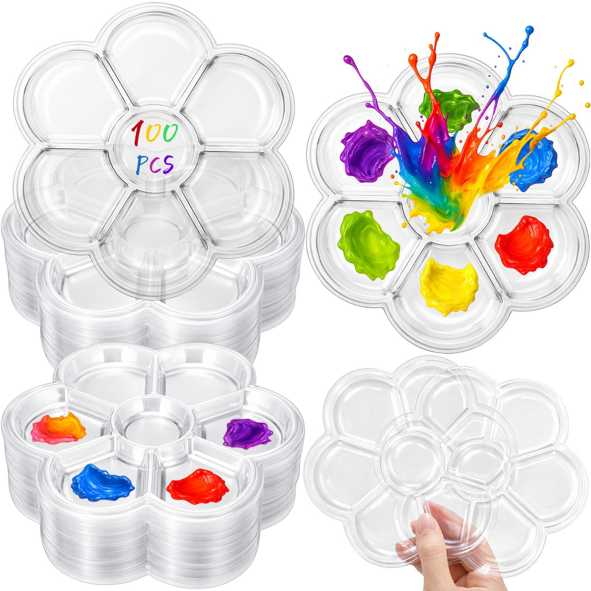 100 Pcs Large Clear Paint Tray Palette, Plum Blossom 13 Square