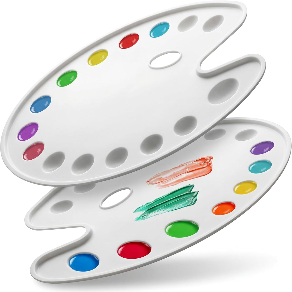 DUGATO 14-Well Oval Paint Palette, 2-Pack Mixing Tray, 14 x 10.5 in