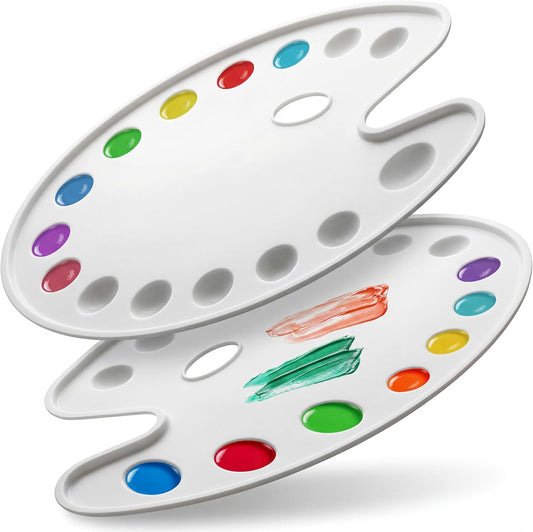 DUGATO 14-Well Oval Paint Palette, 2-Pack Mixing Tray, 14 x 10.5 in