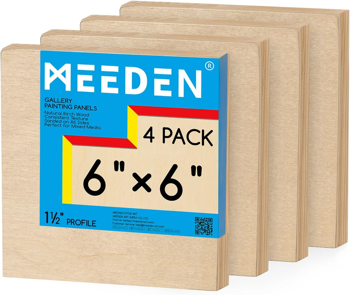 MEEDEN Unfinished Wood Canvas Board:6x6 Canvas Panel Pack of 4