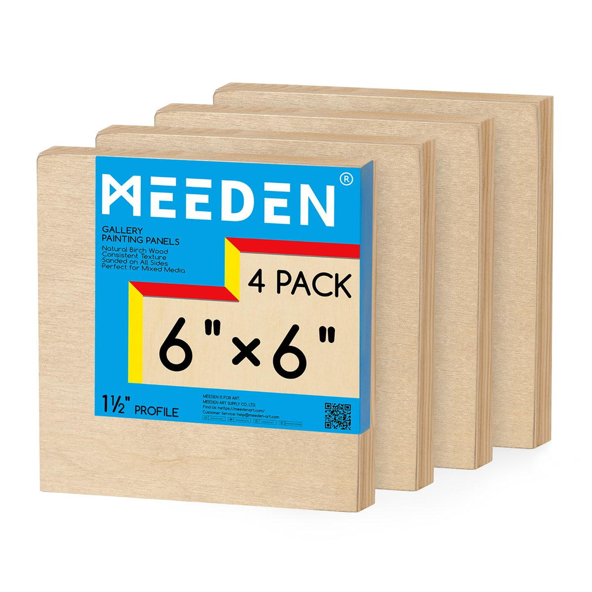 MEEDEN Unfinished Wood Canvas Board:6x6 Canvas Panel Pack of 4