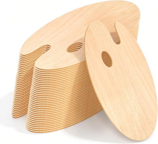 Wooden Painting Palette 36-Pack, Oval with Thumb Hole, 12x8 Inch