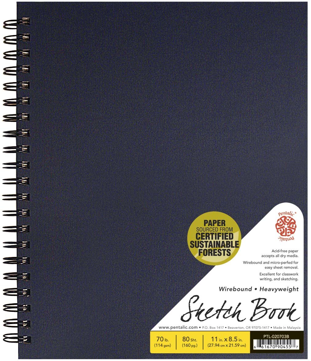 Pentalic - 8.5"x 11" Hardbound Sketchbook, 110 Sheets, Black