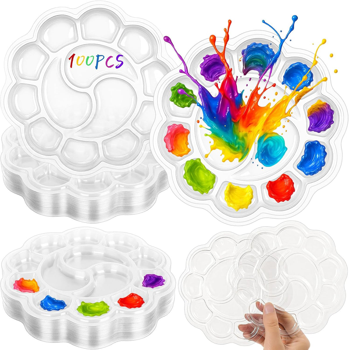 100 Pcs Large Clear Paint Tray Palette, Plum Blossom 13 Square
