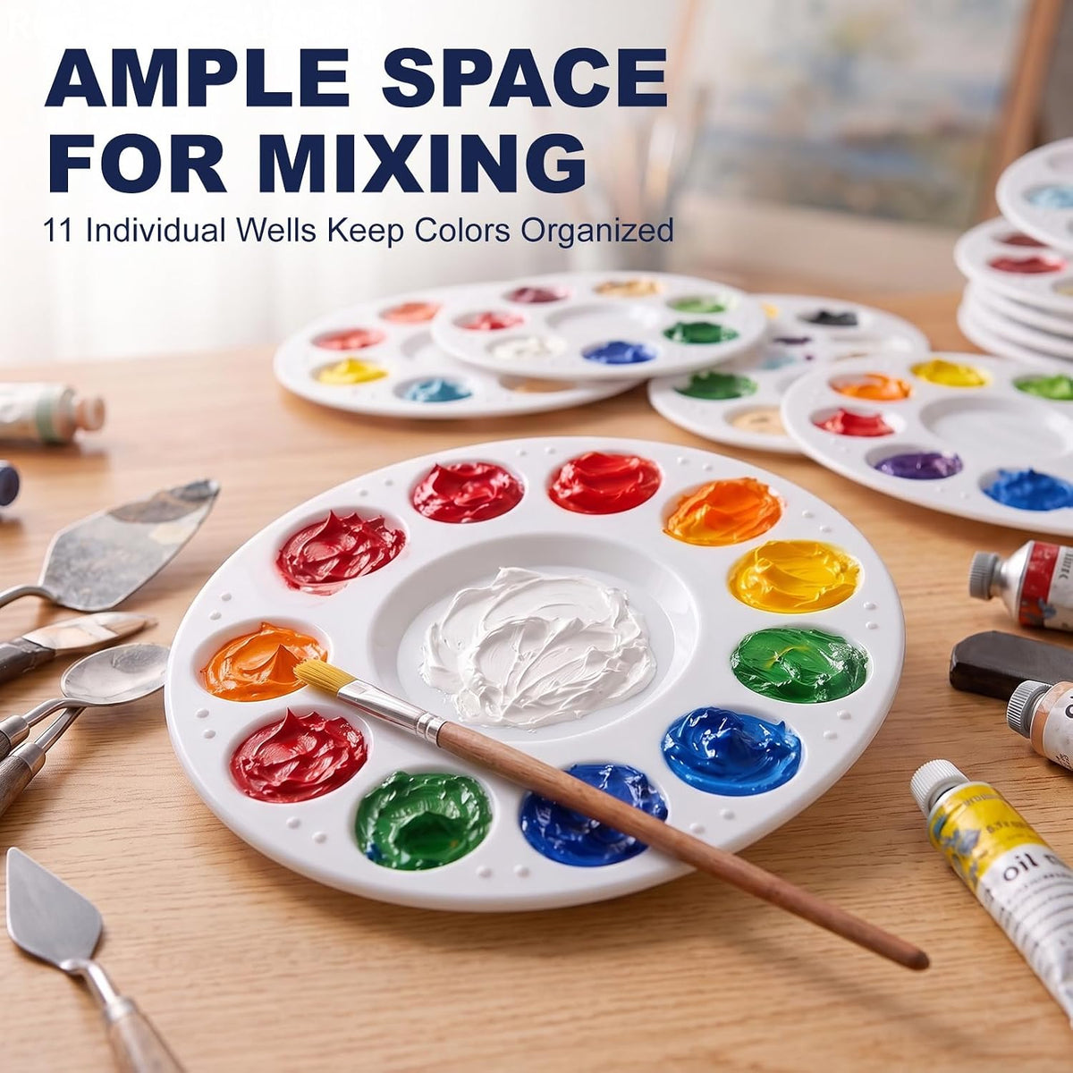 24 Pack Paint Palettes, Round Plastic Paint Palette Trays for Acrylic, Watercolor and Gouache, Reusable Paint Mixing Trays for Kids, Classroom, School and Art Parties