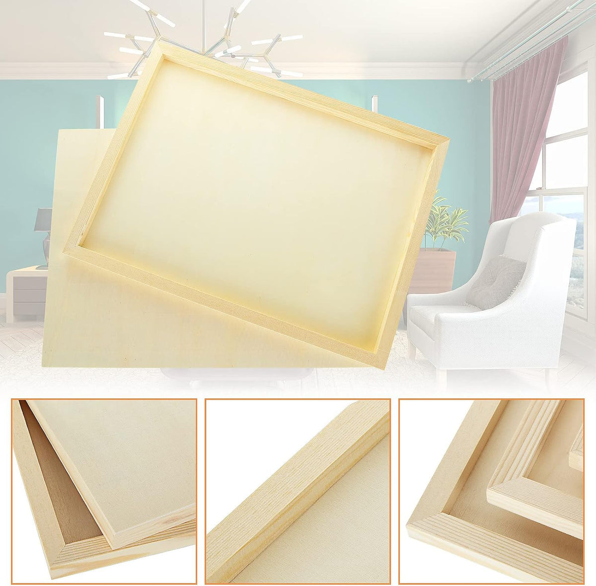6PCS Wood Panels for Painting, 12 x 16 Inch Craft Wood Canvas Panel Boards Unfinished Wooden Painting Pouring Panel Board for Arts & Crafts, 3/4 Inch Deep