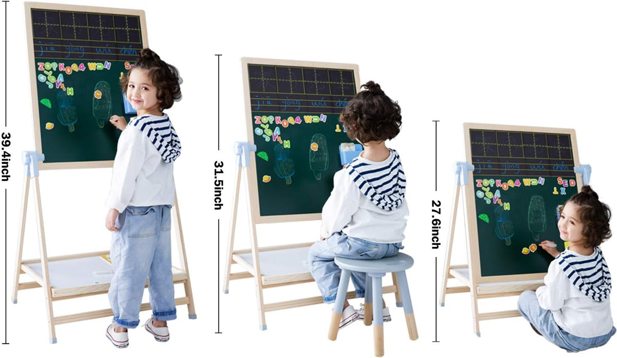QZMTOY Kids Art Easel, Deluxe Standing Easel Set, Adjustable Art Table