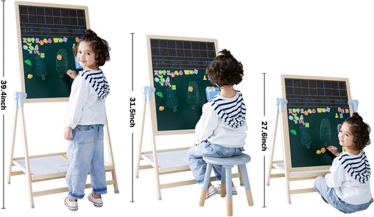 QZMTOY Kids Art Easel, Deluxe Standing Easel Set, Adjustable Art Table
