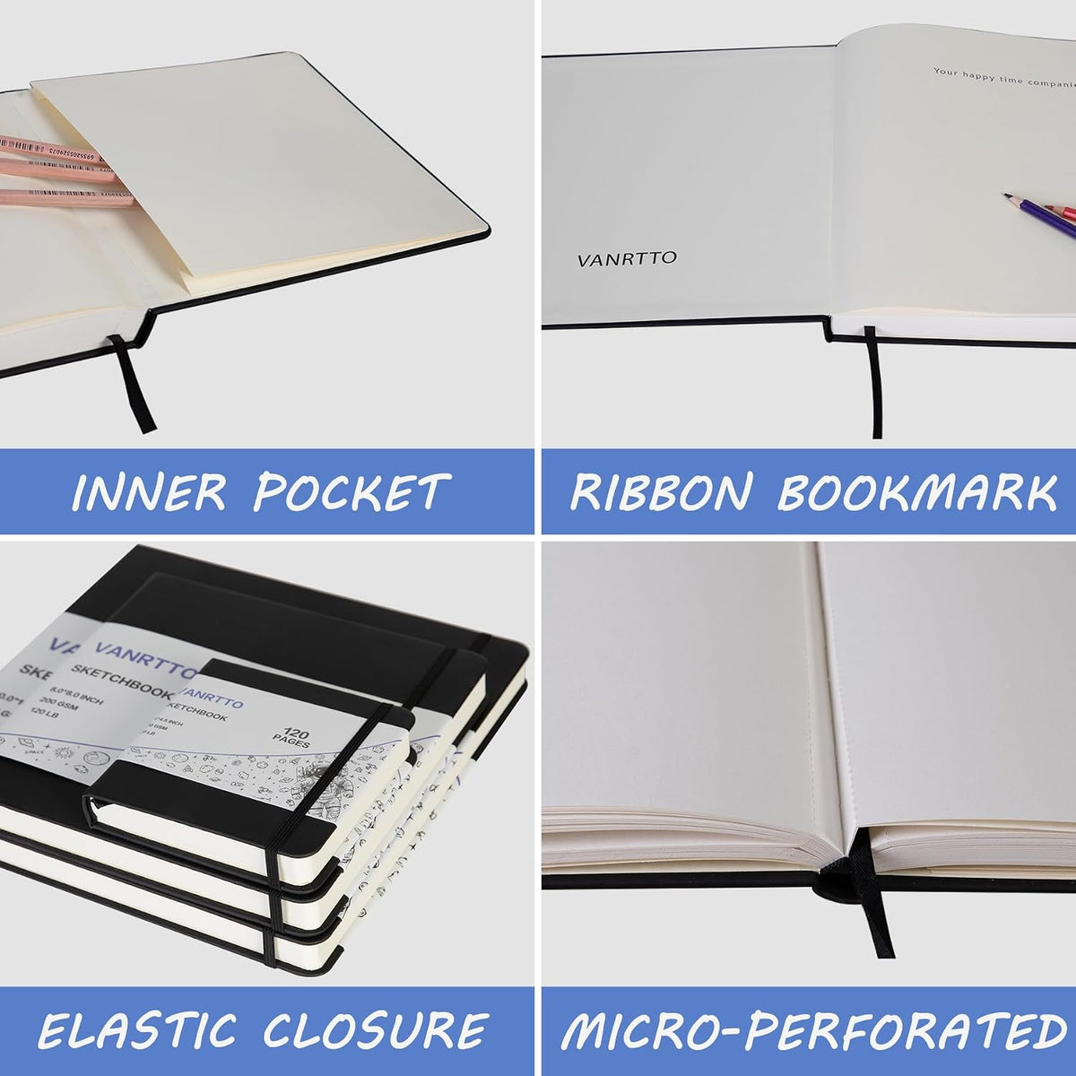 Vanrtto Hardcover Square Sketch Book, Mixed Media Sketchbook 8x8 Inch