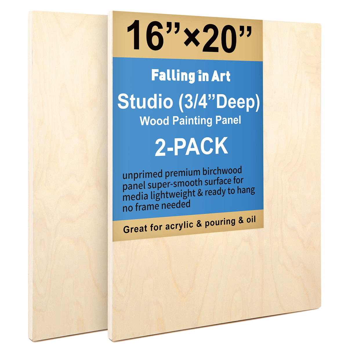 Falling in Art 2 Pack 12x16 Unfinished Birch Wood Panels Kit for Painting