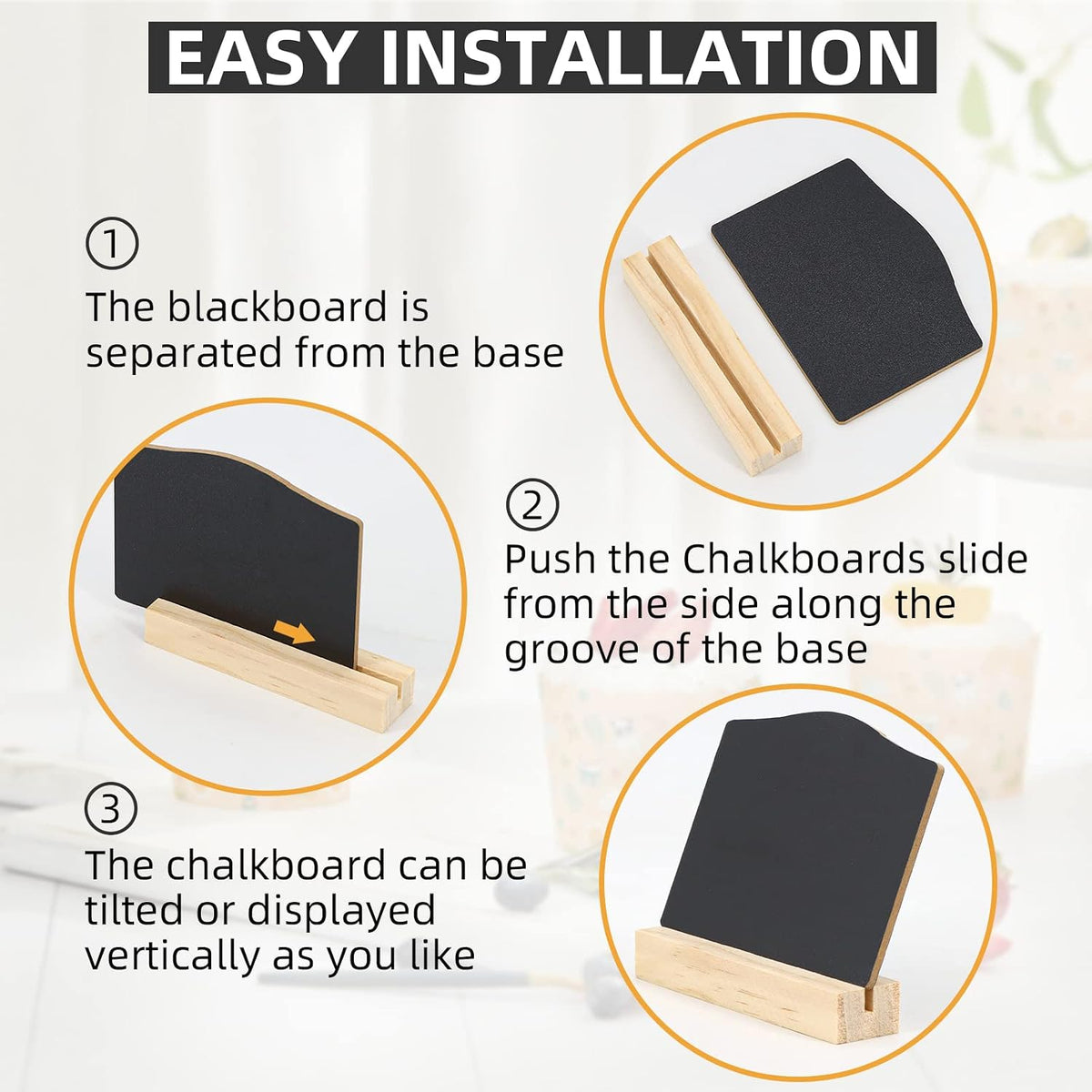 Mini Chalkboard Signs with Stand, 16 Pack Reusable Wooden Tabletop Chalkboard 4 X 3 Inch, Buffet Food Signs for Party Black Mini Tabletop Sign for Restaurant, Wedding and Bar Countertop