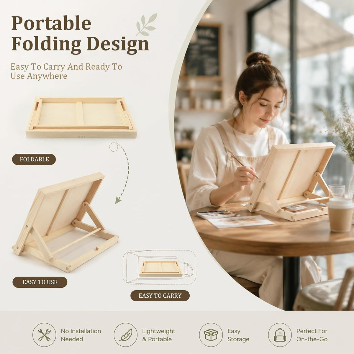 13 x 9 Inches Wooden Tabletop Easels for Painting, 3-Position Adjustable Drawing & Sketching Board with Palette, Art Desktop Easel for Adults, Artists, Beginners & Student